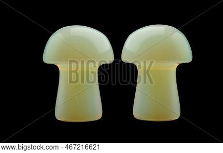 Stone Mushrooms Made From Mixed Gemstones And Crystalize Rock Showing Unique Patterns And Colours Us