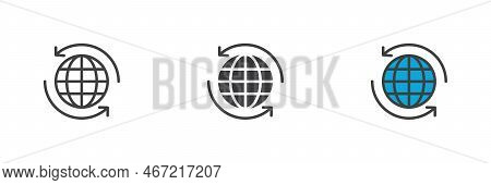 Globe And Arrows Different Style Icon Set. Line, Glyph And Filled Outline Colorful Version, Global T