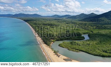 Tropical North Queensland Aerial View Of Coast And Russell River Near Cairns Australia