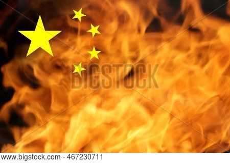 Protests China Flag. Chinese Real Estate And Debt Crisis. Zero Covid And Lockdown Protest In China. 