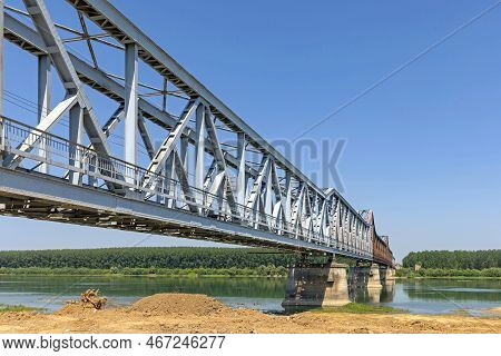 Old Rusty Metal Railway Bridge Over Sava River Near Sabac Serbia