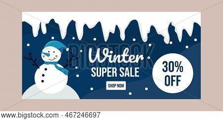 Winter Sale Snowman Poster Vector Design, Snowman Landscape Background Illustration