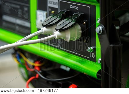 Electric Plug With Wires On The Generator. Special Electrical Plugs For The Output Of The Received E