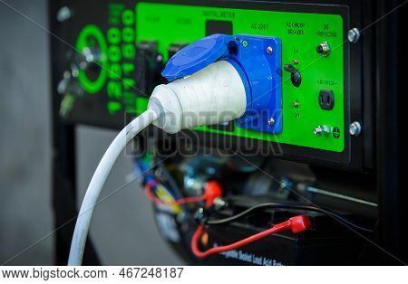 Electric Plug With Wires On The Generator. Special Electrical Plugs For The Output Of The Received E