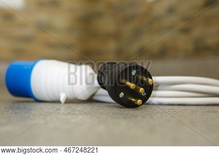 Electric Plug With Wires For Connecting The Generator. Special Electrical Plugs For The Output Of Th