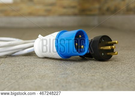 Electric Plug With Wires For Connecting The Generator. Special Electrical Plugs For The Output Of Th