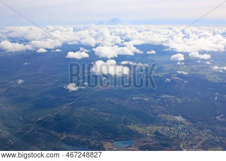 Aerial View Of Mount Rainer, Usa, Above The Clouds