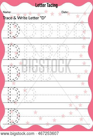 Alphabet Letter Tracing Worksheet. Writing A-z Exercise. Letter Tracing D Worksheet. Activity For Pr