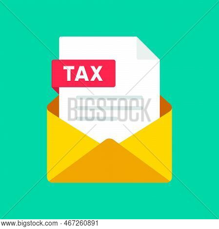 Tax Mail Icon. Envelope With Tax File. Email Message Received With Bill Document. Tax Document Email