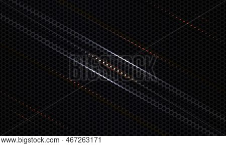 Black Background. Dark Carbon Fiber Texture With Orange And White Lines. Black Metal Texture Steel B