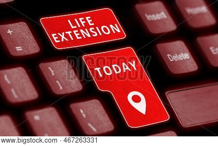 Sign Displaying Life Extension. Business Approach Able To Continue Working For Longer Than Others Of