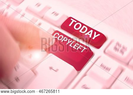Hand Writing Sign Copyleft. Business Overview The Right To Freely Use, Modify, Copy, And Share Softw