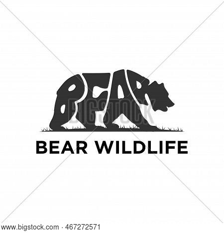 Bear Wildlife Animal Logo Design Vector, Icon With Warp Text Into The Shape Of A Bear Animal Illustr