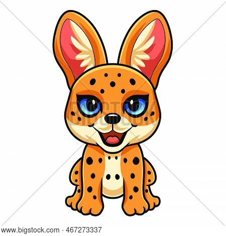 Vector Illustration Of Cute Serval Cat Cartoon Sitting