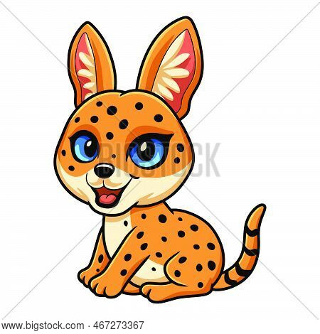 Vector Illustration Of Cute Serval Cat Cartoon Sitting