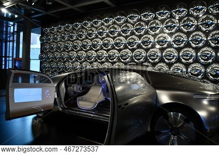 Warsaw, Poland - Jul 11: Mercedes Benz F 015 Concept Car At Copernicus Science Centre In Warsaw, Pol