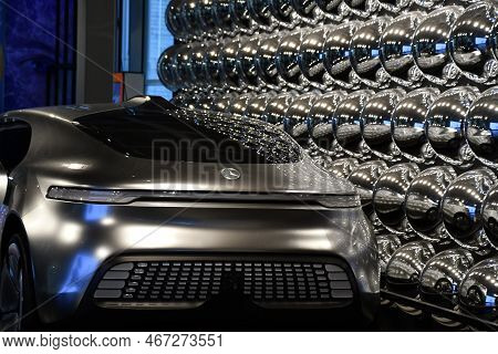 Warsaw, Poland - Jul 11: Mercedes Benz F 015 Concept Car At Copernicus Science Centre In Warsaw, Pol
