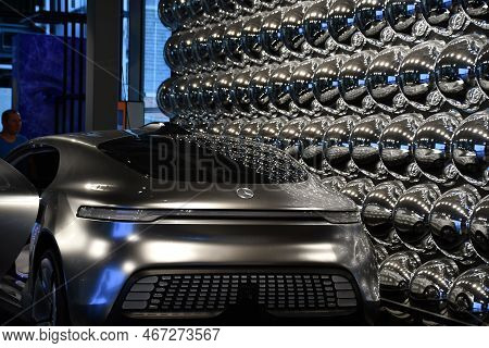 Warsaw, Poland - Jul 11: Mercedes Benz F 015 Concept Car At Copernicus Science Centre In Warsaw, Pol