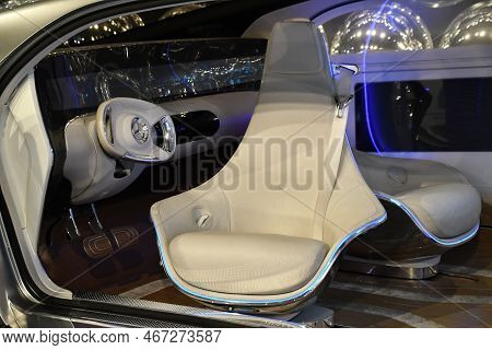 Warsaw, Poland - Jul 11: Mercedes Benz F 015 Concept Car At Copernicus Science Centre In Warsaw, Pol