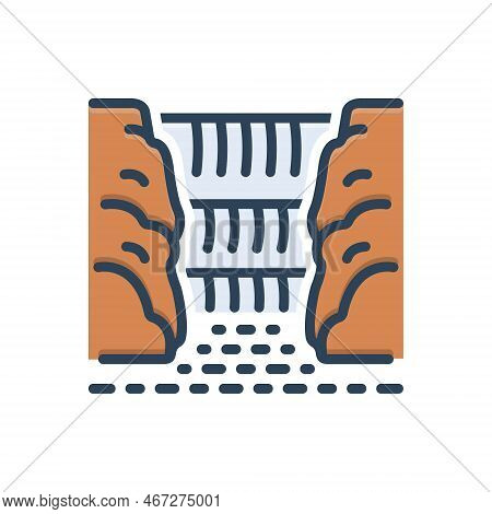 Color Illustration Icon For Falls Avalanche Waterfall Mountain Adventure Deluge Freshet Scenery Natu