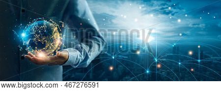 Businessman Holding Global Digital Network And Data Customer Connection, Social Network And Data Exc