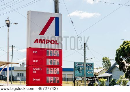 Grafton, Australia - 2022-04-11 Ampol Petrol Service Station Display With Fuel Prices.