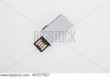 Usb Key Flash Drive Silver Open On White Background