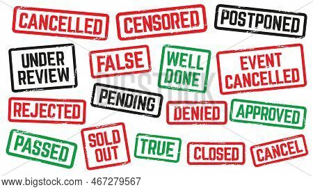 Rubber Stamp Sign. Event Cancelled, Sold Out And Closed Stencil Inscription With Grunge Texture. Pos