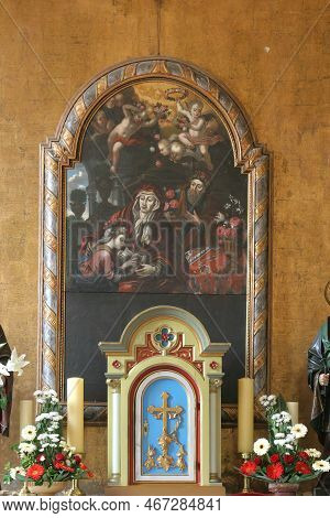 Krizevci, Croatia - May 09, 2012: Education Of The Virgin Mary, Altar Painting On The Main Altar In 