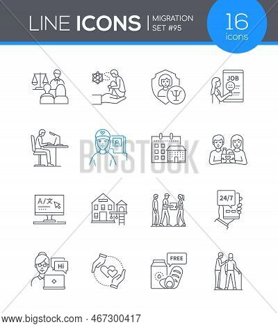 Difficulties Of Migration - Line Design Style Icons Set