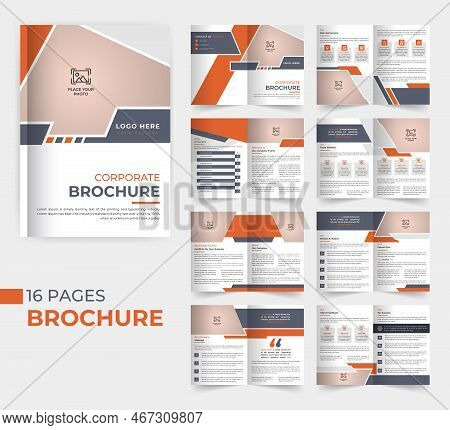 16 Pages Multipurpose Corporate Brochure Design Template With Modern Shape