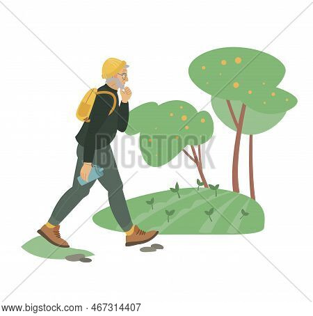 Old Man Hiking. Everyday Sport. Editable Vector Illustration