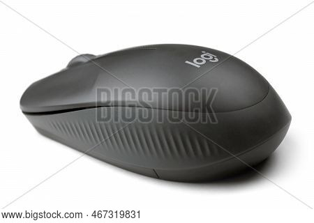 Kharkiv, Ukraine - March 5, 2021: Logitech Wireless Mouse On White Background. Logitech Is A Swiss M