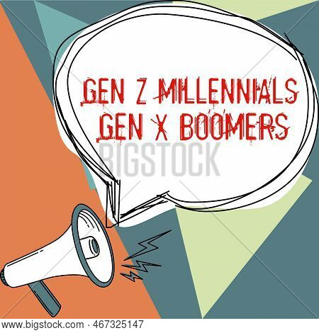 Text Sign Showing Gen Z Millennials Gen X Boomers. Conceptual Photo Generational Differences Old You
