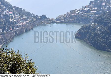 Full View Of Naini Lake During Evening Time Near Mall Road In Nainital, Uttarakhand, India, Beautifu