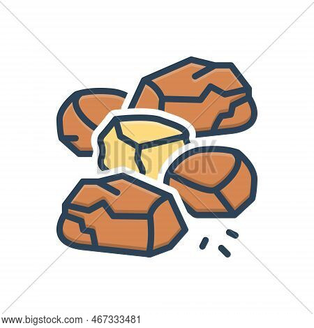 Color Illustration Icon For Stones Rock Gravel Rubble Minerals Boulder Crag Masonary Polygonal