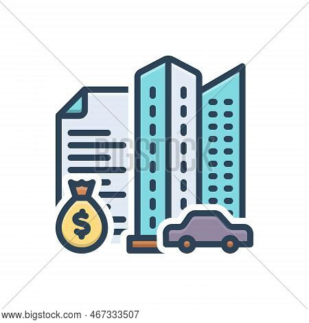 Color Illustration Icon For Liability Responsibility Accountability Answerability Dollar-bag Buildin