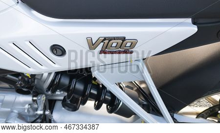 Bordeaux , Aquitaine France - 12 12 2022 : Moto Guzzi V100 Mandello Logo Brand And Text Sign V 100 N