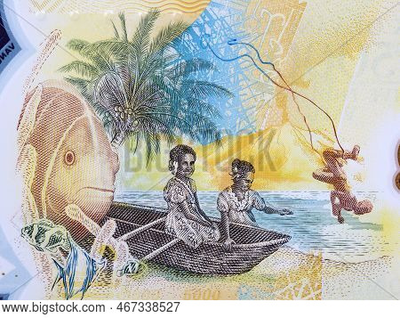 Children In Boat And Bungee Jumper From Vanuatu Money - Vatu