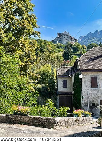 Menthon Saint Bernard, France - September 12 2021 : The Famous French Medieval Castle Of Menthon On 