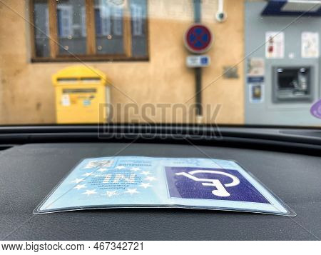 Talloires, France - October 07 2021: A Car Has Been Parked On A Reserved Handicapped Space In Front 