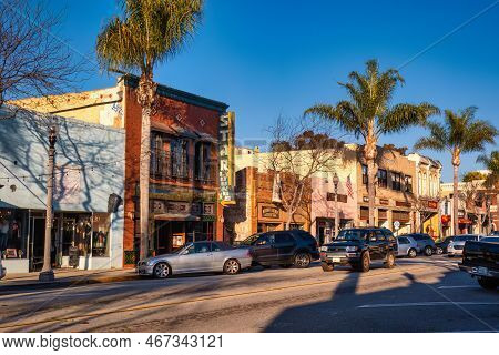 Ventura, United States - February 21 2020: An Old Vintage Retro Looking Sign On The Facade Of A Buil