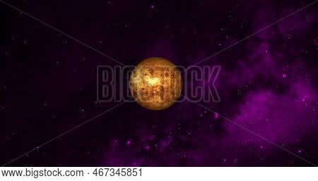 Solar System Concept. View Of Full Big Planet Venus From Space On A Black Sky Background.venus Surfa