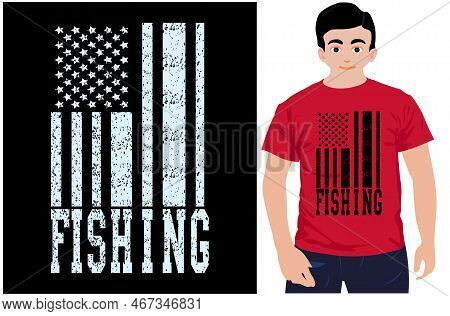 Fishing T-shirt. Usa Fishing Flag Gift For Fisherman. Vector Fishing Shirt.