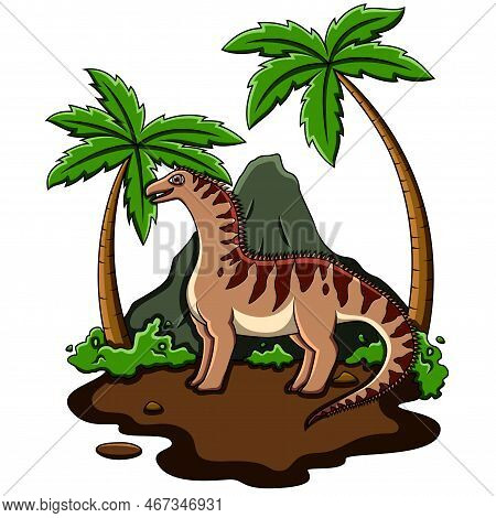 Cartoon Amargasaurus In The Jungle With Background