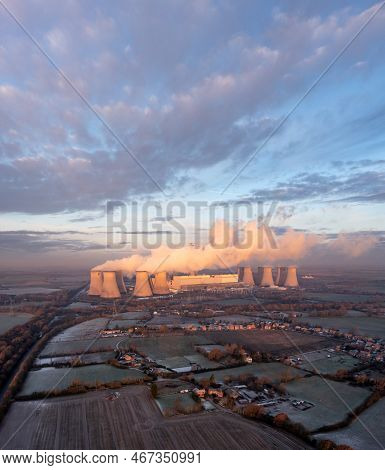 Drax Power Station, Uk - December 17, 2022. Aerial Landscape View Of Drax Power Station In North Yor