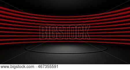 Red Curve Podium Background Neon Light Circle Dark Zen Modern Abstract Base Concept Stage 3d Illustr
