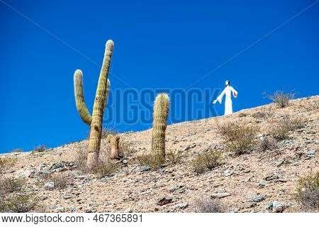 La Poma, Argentina - April 11, 2022: The Holy Hill And The Statue Of Christ