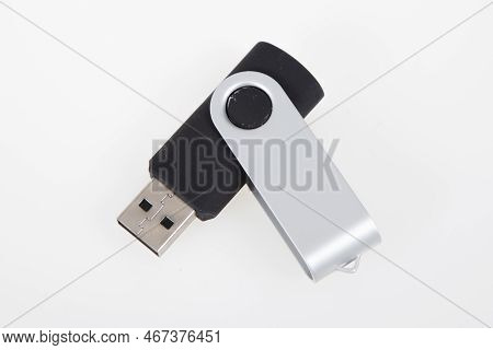 Black And Steel Gray Key Usb Flash Drive On White Background