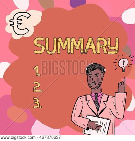 Text Showing Inspiration Summary. Business Idea Brief Statement Abstract Synopsis Concise Abbreviate